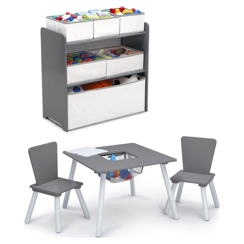 Set juego de mesa y organizador infantil 6 contenedores Gris/Blanco con almacenaje Delta Children