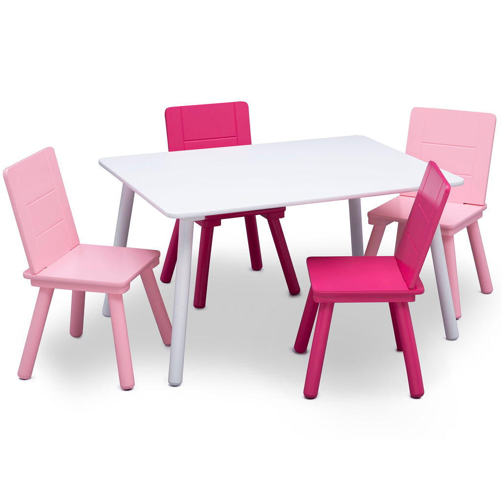 Juego de mesa y 4 sillas infantil blanco rosa y fuccia Delta Children