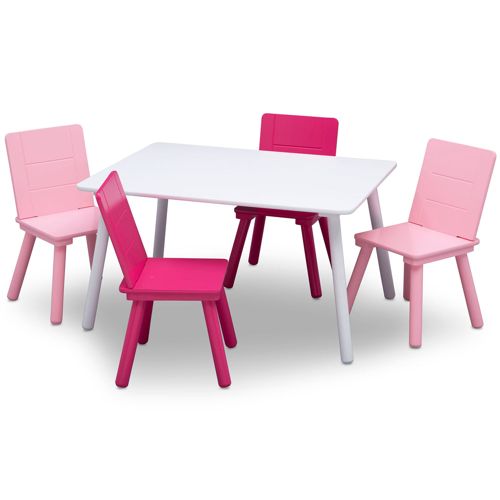 Juego de mesa y 4 sillas infantil blanco rosa y fuccia Delta Children