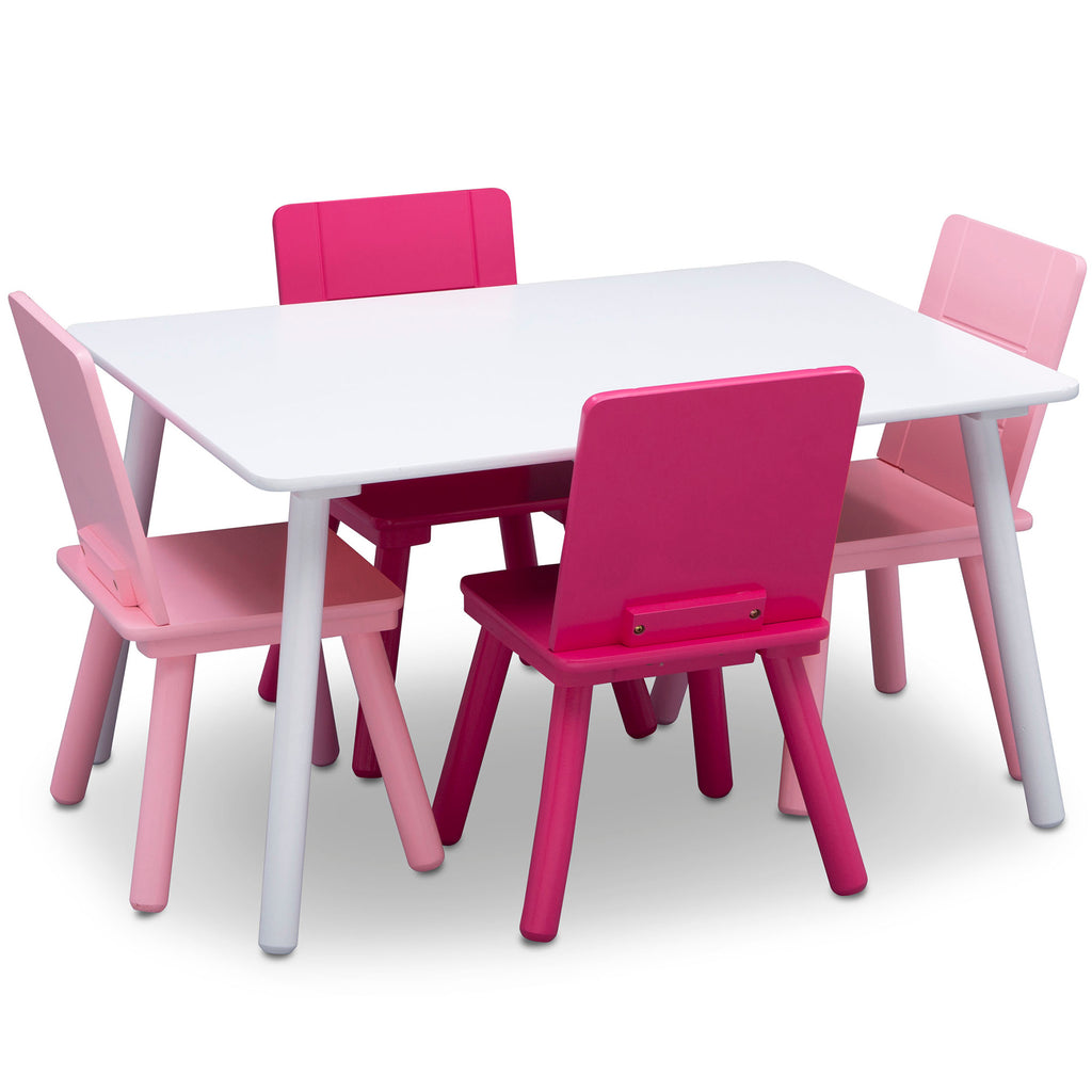 Juego de mesa y 4 sillas infantil blanco rosa y fuccia Delta Children