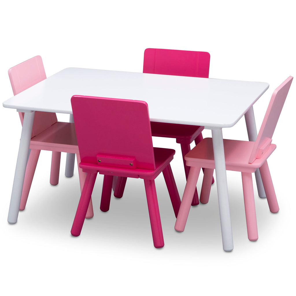 Juego de mesa y 4 sillas infantil blanco rosa y fuccia Delta Children