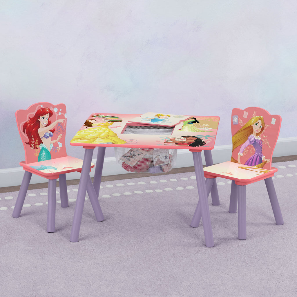 Juego de mesa y sillas infantil  Princesas Disney con almacenamiento y 2 sillas incluidas Delta Children