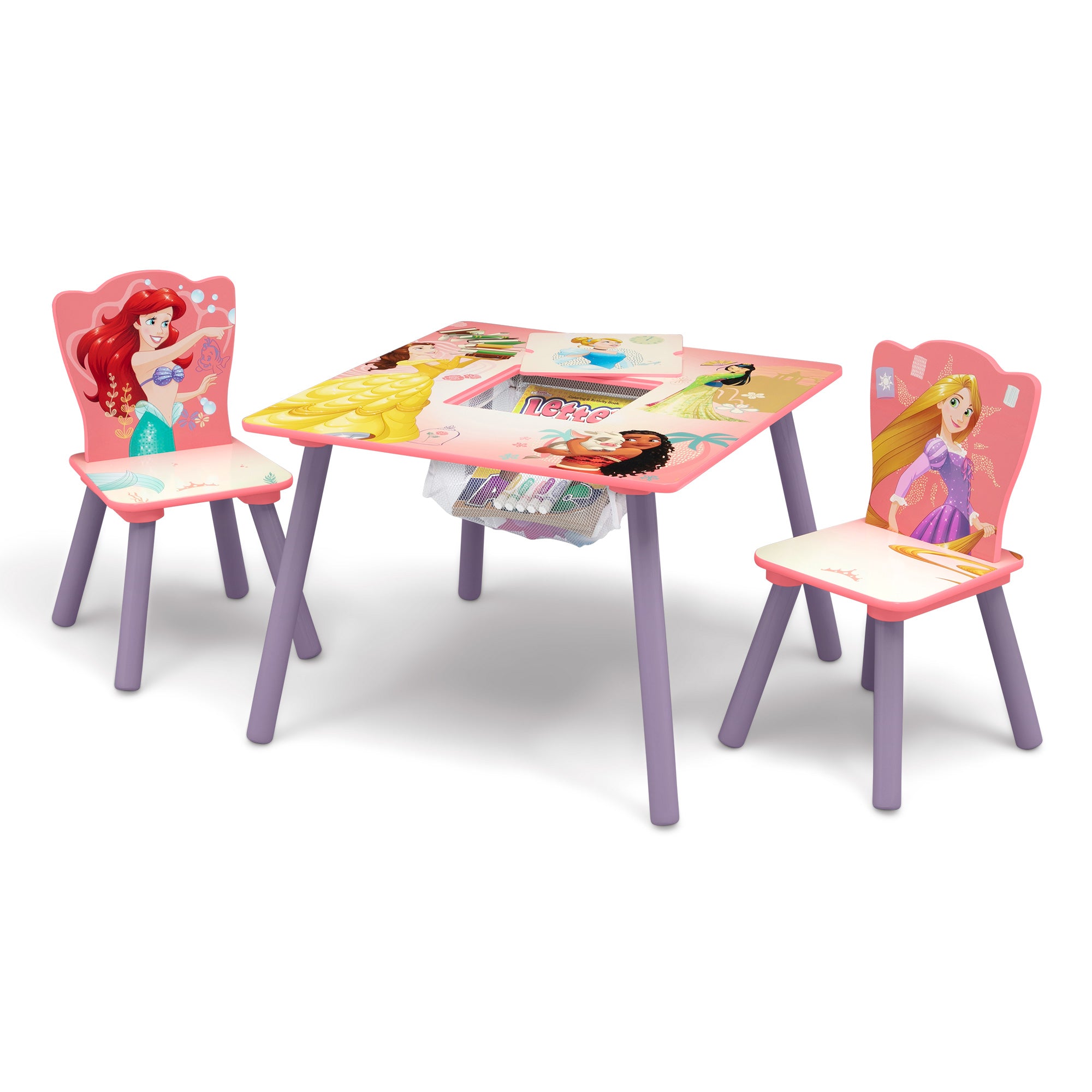 Juego de mesa y sillas infantil  Princesas Disney con almacenamiento y 2 sillas incluidas Delta Children